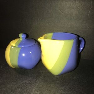 Sky Canyon Lidded Sugar Bowl & Creamer Blue/Yellow/Green